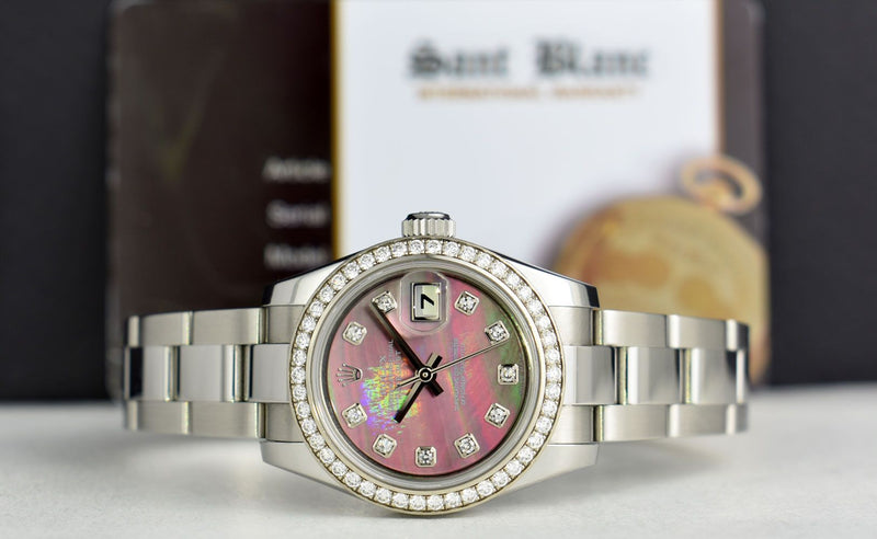 ROLEX Ladies White Gold & Stainless Steel Datejust Tahitian Mother of Pearl Diamond Dial Model 179384