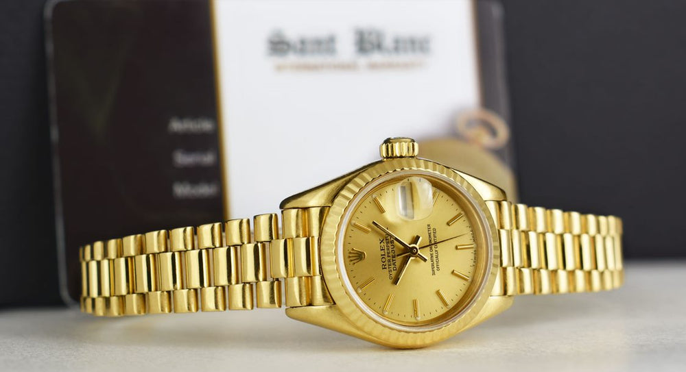 ROLEX Ladies 18kt Gold Datejust PRESIDENT Champagne Dial 69178 Sant Blanc