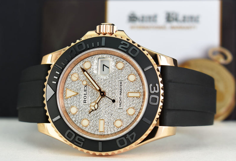 ROLEX 40mm Rose Gold Yachtmaster Pave Diamond Model 116655