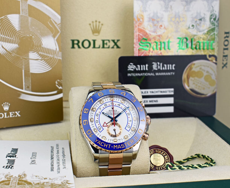 ROLEX 18kt Rose Gold & Stainless Steel YachtMaster II 44mm Blue Hands Model 116681
