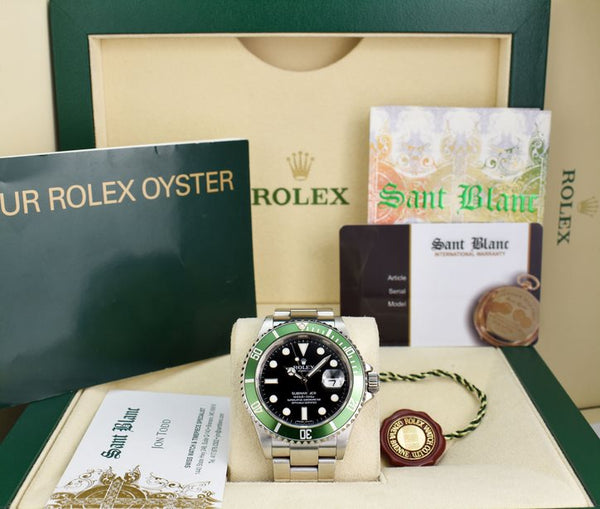 ROLEX Rehaut Stainless Steel Submariner Kermit Green Bezel Model 16610