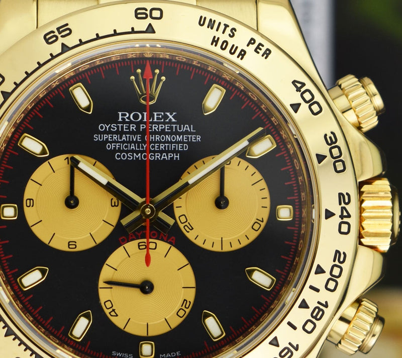 ROLEX Rehaut 18kt Gold Daytona Black Paul Newman Black Crocodile Strap Model 116518