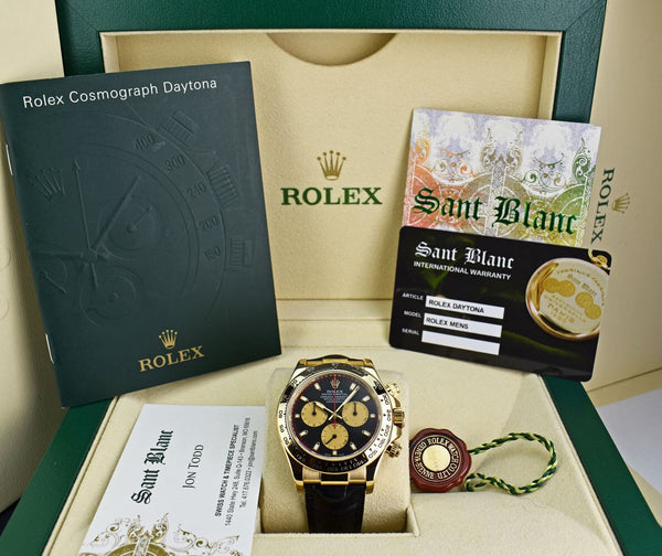 ROLEX Rehaut 18kt Gold Daytona Black Paul Newman Black Crocodile Strap Model 116518