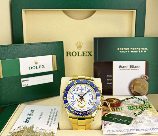 ROLEX 44mm 18kt Gold Yacht-Master II Blue Hands With Box & Card Model 116688