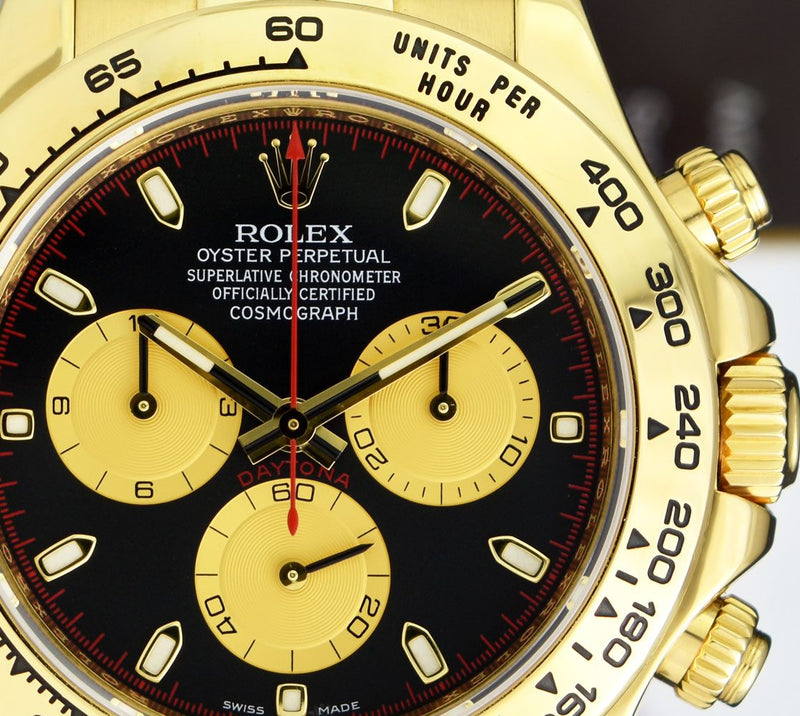 ROLEX 40mm 18kt Gold DAYTONA Black "Paul Newman" Black Strap 116518