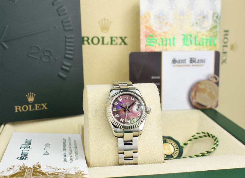 ROLEX Ladies White Gold & Stainless Steel Datejust MOP Diamond Dial Model 179174