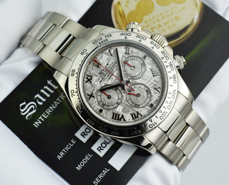 ROLEX Rehaut Mens 18kt White Gold Daytona Meteorite Roman Dial Model 116509