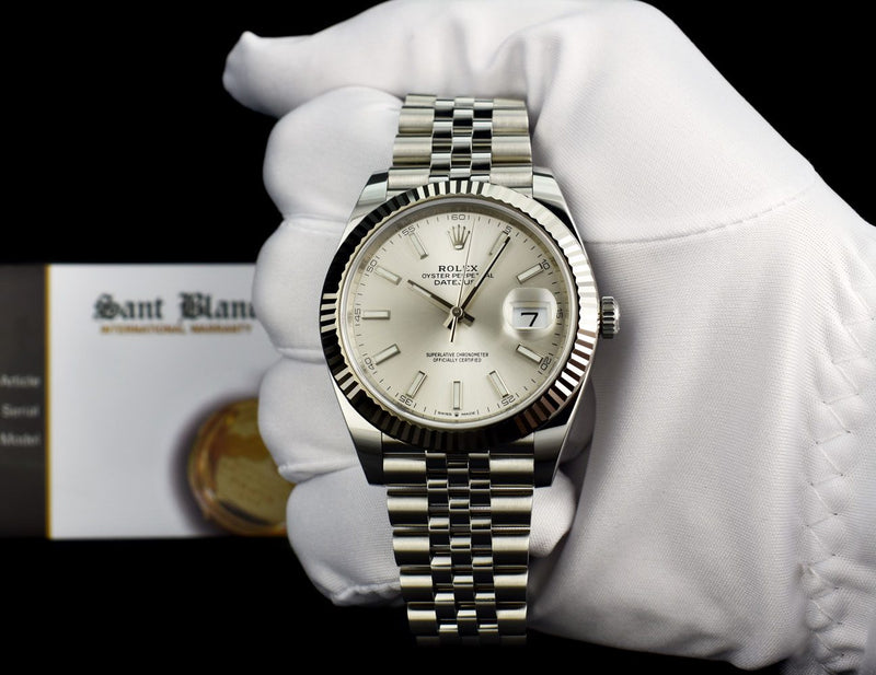 ROLEX 18kt White Gold & Stainless Steel DateJust 41 Silver Index Dial Model 126334