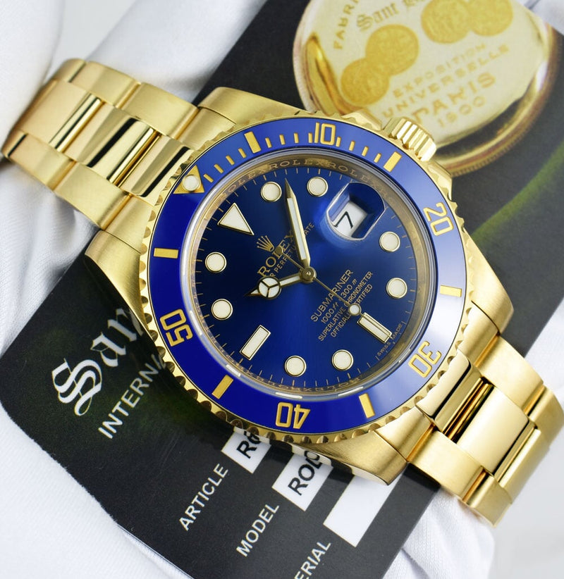 ROLEX Mens 18kt Gold Submariner Blue Ceramic Box Model 116618 LB