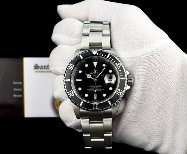 ROLEX REHAUT Mens 40mm Stainless Steel Submariner Black Index 16610