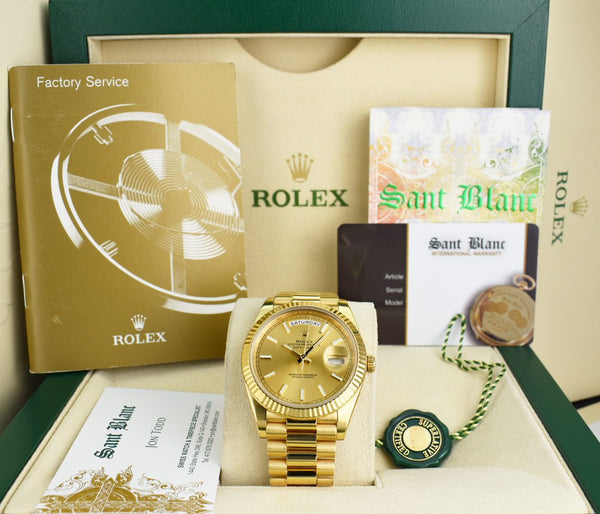 ROLEX 40mm 18kt Gold Day Date 40 President Champagne Index Dial  Model 228238