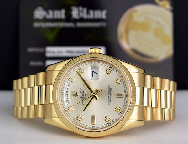 ROLEX - Mens 18kt Gold DAY DATE President Silver Diamond 118238