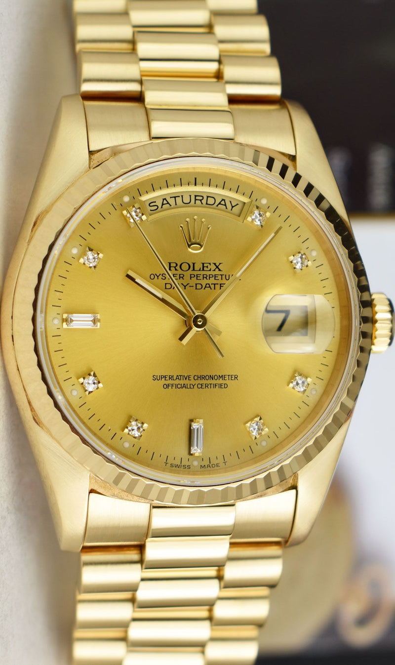 ROLEX 36mm 18kt Gold Day Date President Champagne Diamond Model 18238