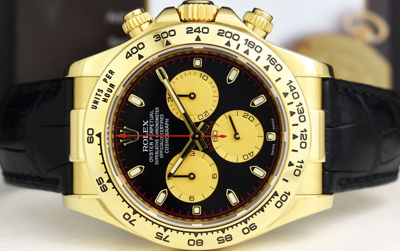 ROLEX 40mm 18kt Gold DAYTONA Black "Paul Newman" Black Strap 116518