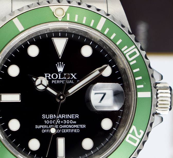 ROLEX Rehaut Stainless Steel Submariner Kermit Green Bezel Model 16610