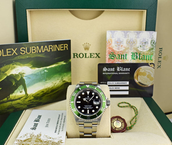 ROLEX Rehaut Mens Stainless Steel Submariner "Kermit" Green Bezel Black Dial Model 16610