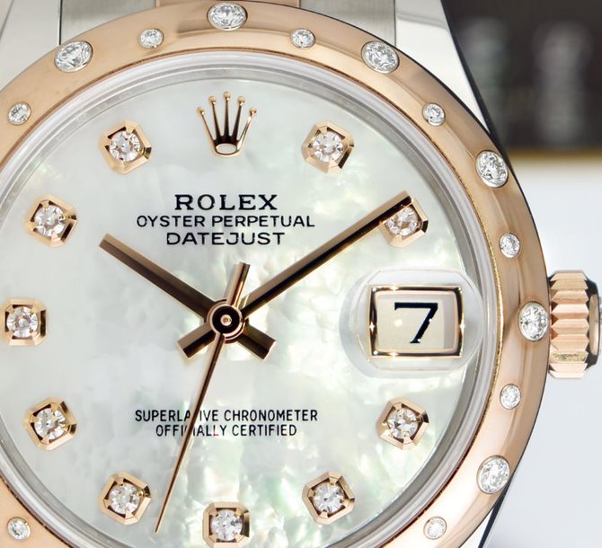 ROLEX 2019 Midsize 18kt Rose Gold & SS Datejust 31 MOP Diamond 278341