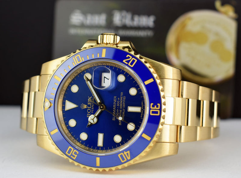 ROLEX Mens 18kt Gold Submariner Blue Ceramic Box Model 116618 LB