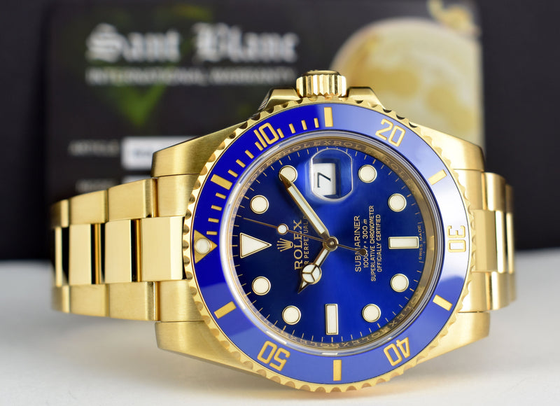 ROLEX Mens 18kt Gold Submariner Blue Ceramic Box Model 116618 LB