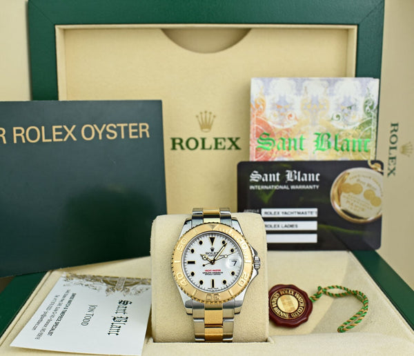 ROLEX 18kt Gold & Stainless Steel MidSize Yachtmaster White Index Dial Model 168623