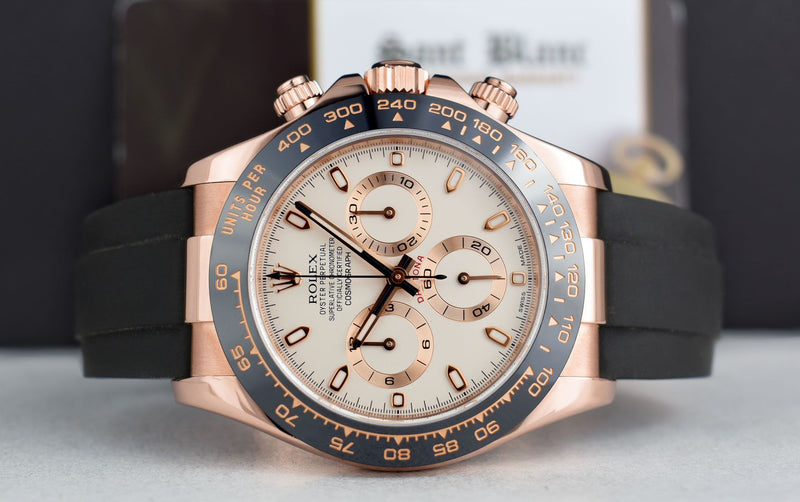 ROLEX 18kt Rose Gold Daytona Oysterflex Strap Ivory Index Model 116515 LN