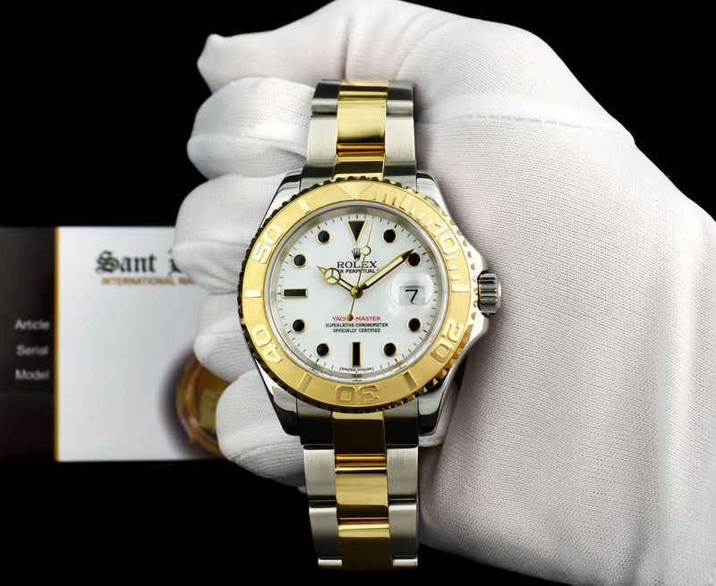 ROLEX 40mm 18kt Gold & Stainless Steel YachtMaster White Index Dial Model 16623