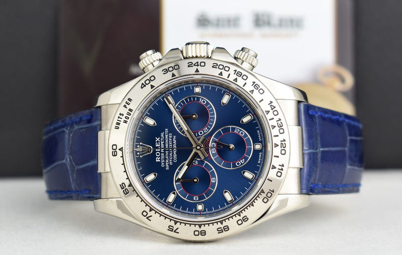 ROLEX 18kt White Gold DAYTONA Blue Leather Strap Blue Dial