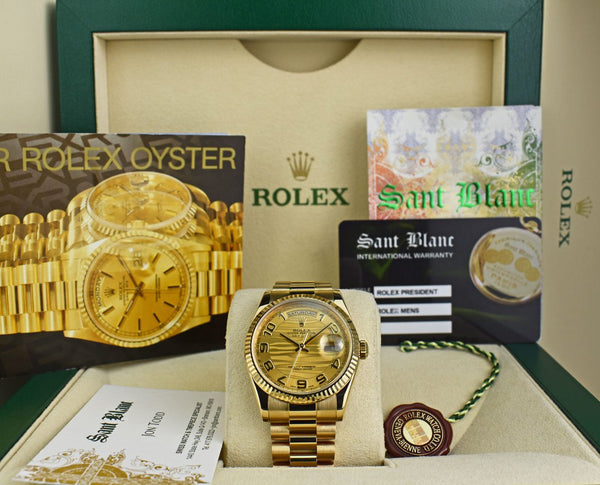 ROLEX 36mm 18kt Gold Day Date PRESIDENT Champagne Wave Dial FAT BUCKLE Model 118238