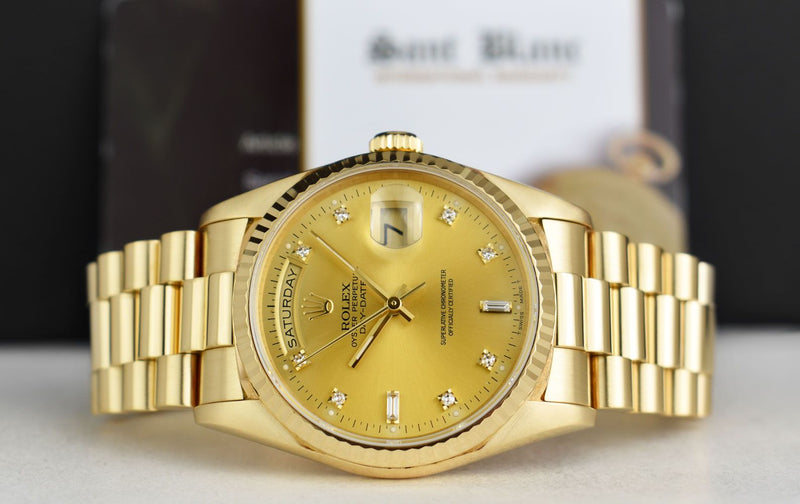 ROLEX 36mm 18kt Gold Day Date President Champagne Diamond Model 18238