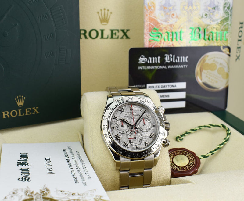ROLEX Rehaut Mens 18kt White Gold Daytona Meteorite Roman Dial Model 116509