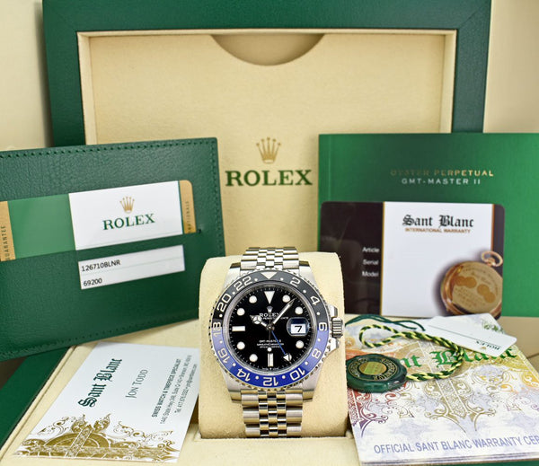 ROLEX 40mm Stainless Steel GMT Master II Blue Black Bezel 126710