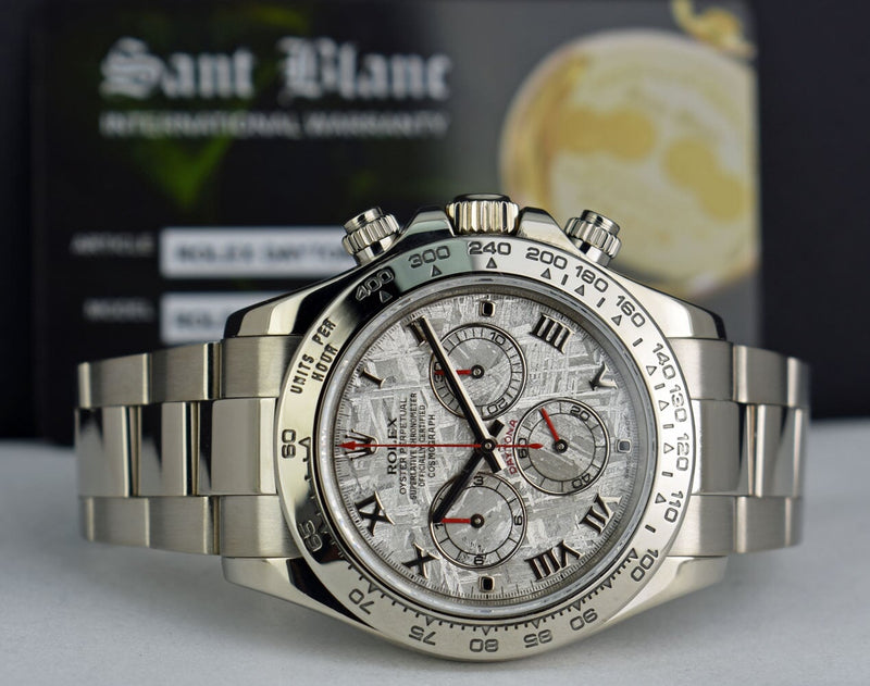 ROLEX Rehaut Mens 18kt White Gold Daytona Meteorite Roman Dial Model 116509