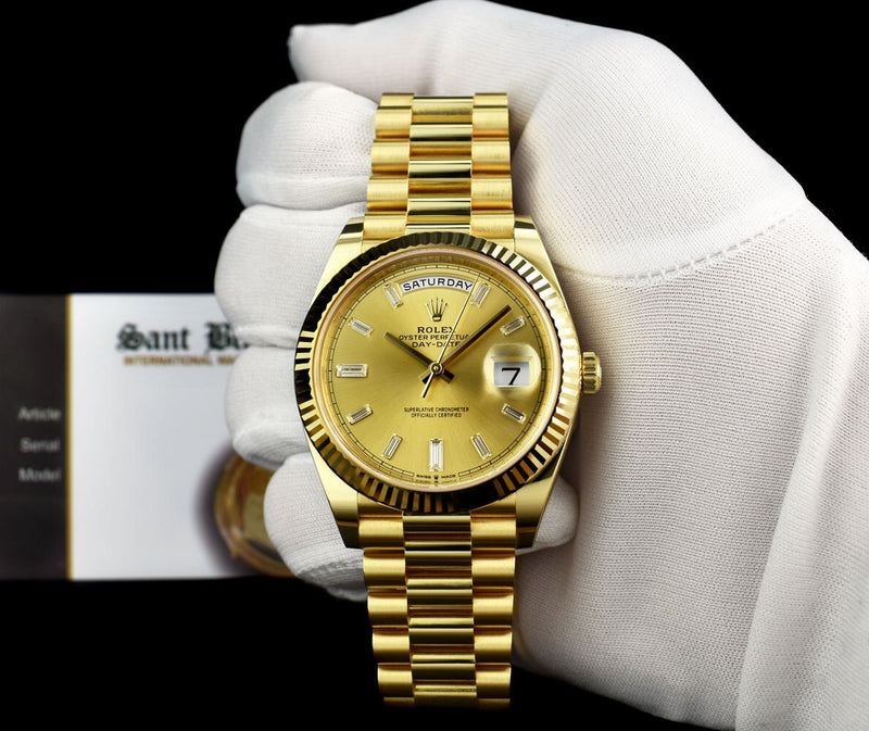 ROLEX 18kt Gold President Day Date 40 Champagne Diamond Dial Model 228238