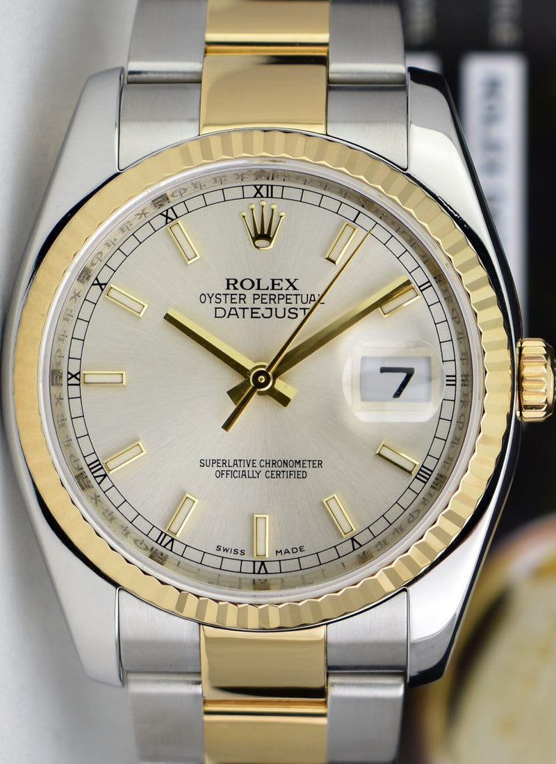 ROLEX 36mm 18kt Gold & Stainless Steel Datejust 36 Silver Index Dial Model 116233