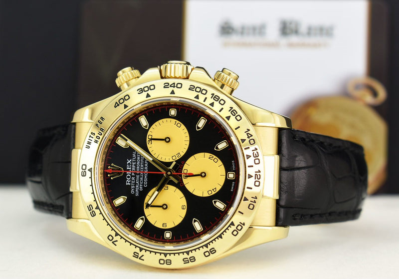 ROLEX 40mm 18kt Gold DAYTONA Black "Paul Newman" Black Strap 116518