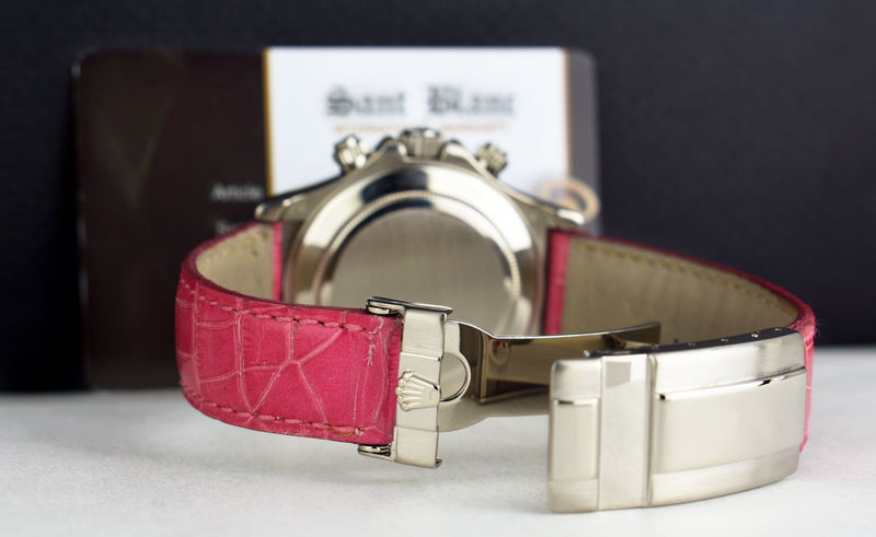 ROLEX 40mm White Gold Daytona Tahitian Mother of Pearl Roman Pink Strap Model 116519