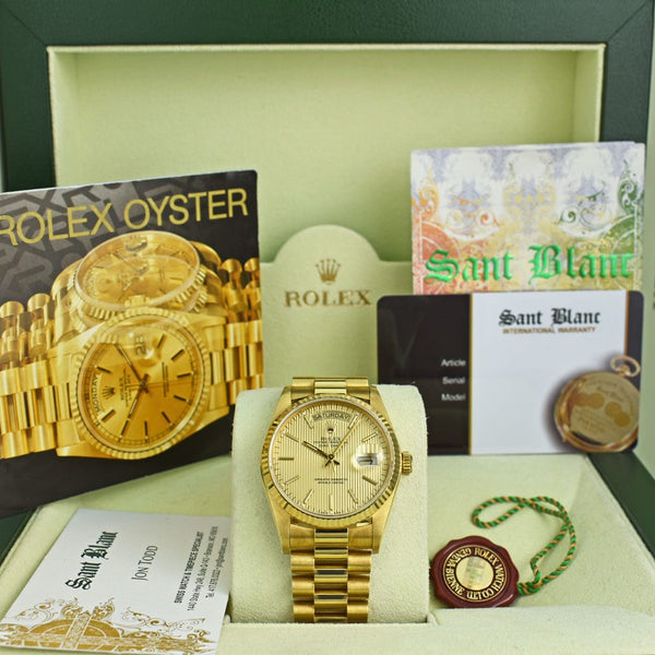 ROLEX 36mm 18kt Gold Day Date President Champagne Tapestry Dial