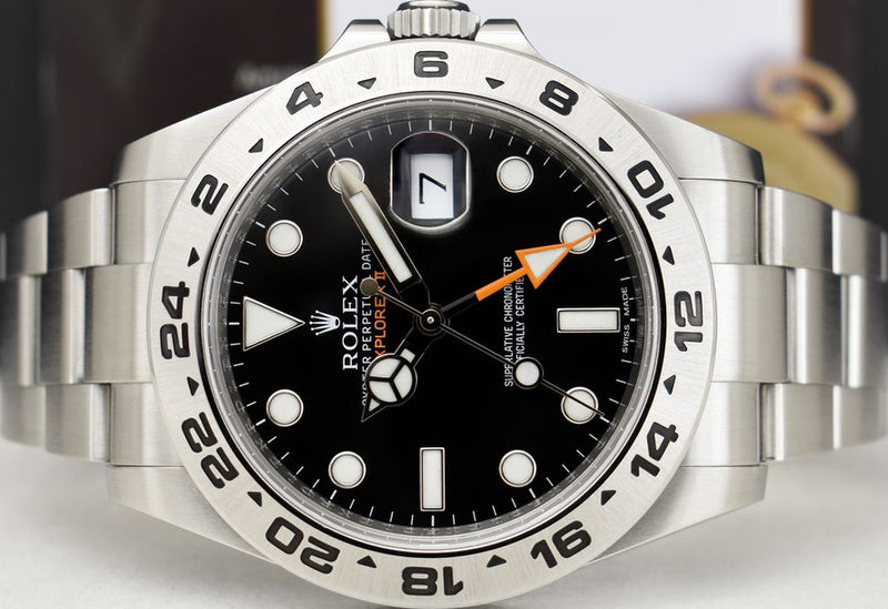 ROLEX - 42mm SS Explorer II Black Dial w/ BOX CARD TAGS 216570