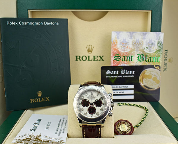 ROLEX 18kt White Gold Daytona on Brown Strap White & Black Panda Dial Model 116519