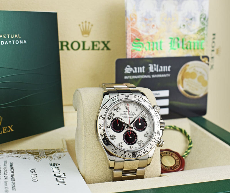 ROLEX - 18kt White Gold Daytona White & Black Panda Dial with Red Hands Model 116509*