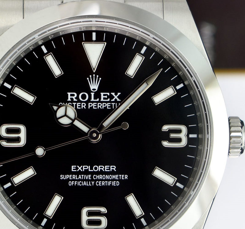 ROLEX 39mm Stainless Steel Explorer Black Index Dial Full Blue