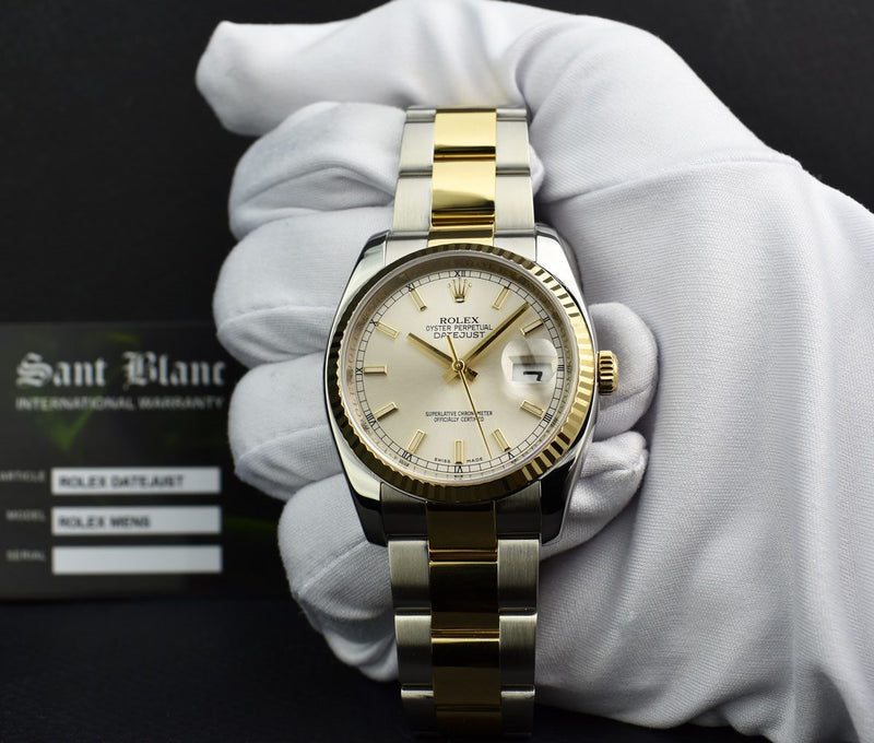 ROLEX 36mm 18kt Gold & Stainless Steel Datejust 36 Silver Index Dial Model 116233