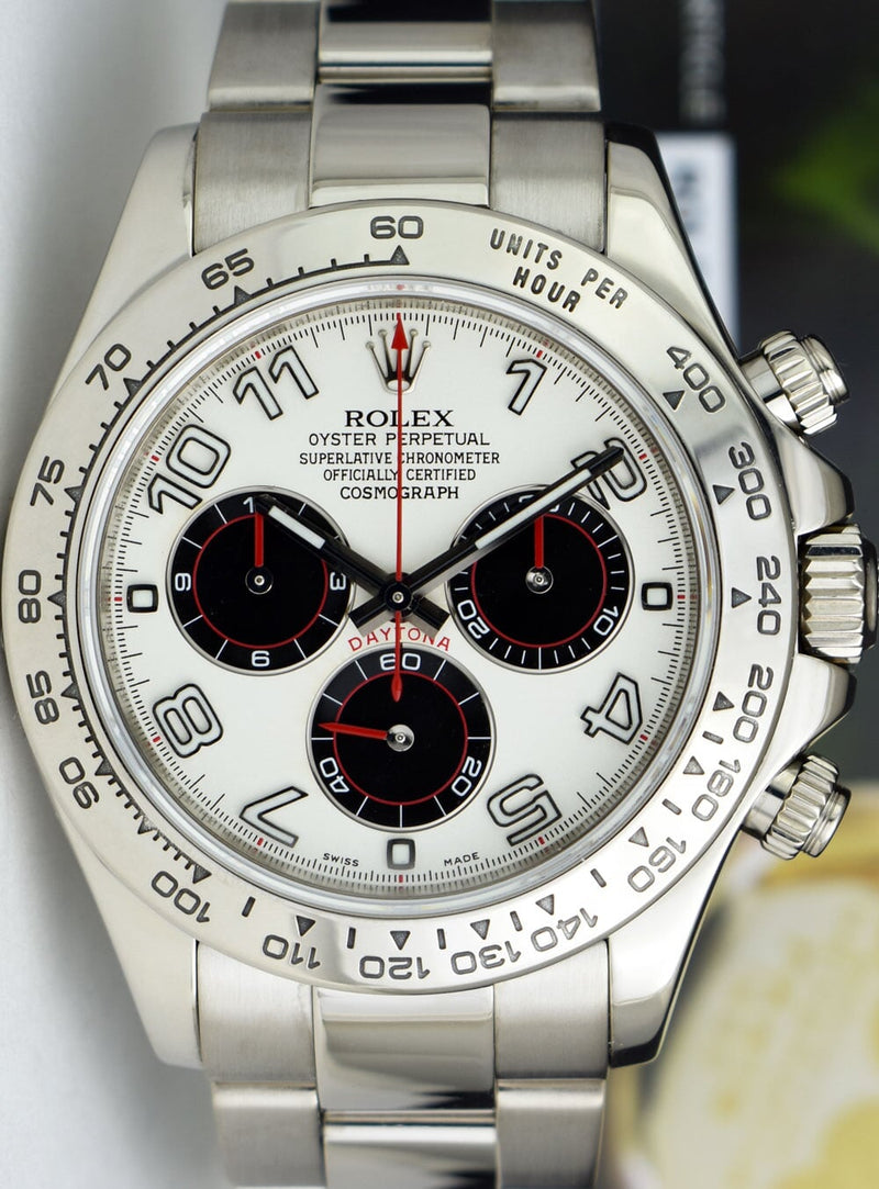 ROLEX - 18kt White Gold Daytona White & Black Panda Dial with Red Hands Model 116509*