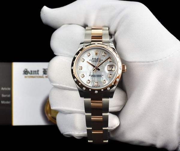 ROLEX 2019 Midsize 18kt Rose Gold & Stainless Steel Datejust 31 MOP Diamond Model 278341*
