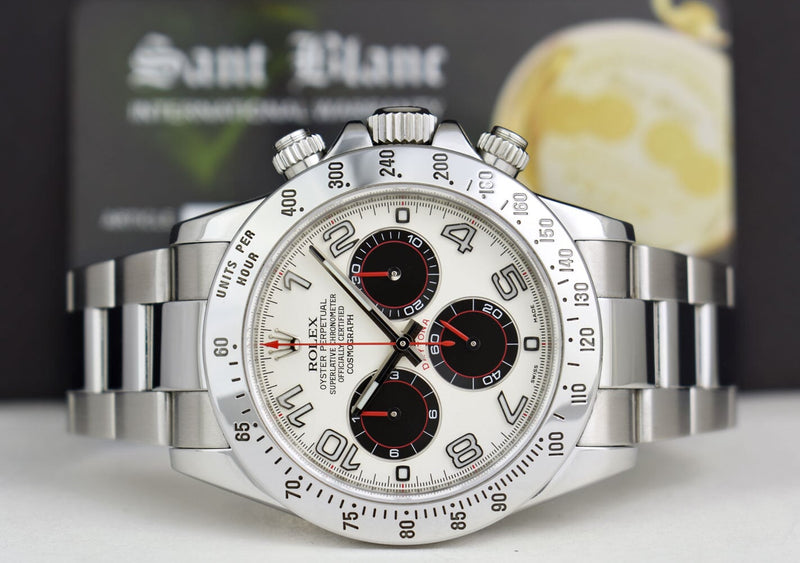 ROLEX Mens Stainless Daytona White Panda Red Hands Fat Buckle Model 116520