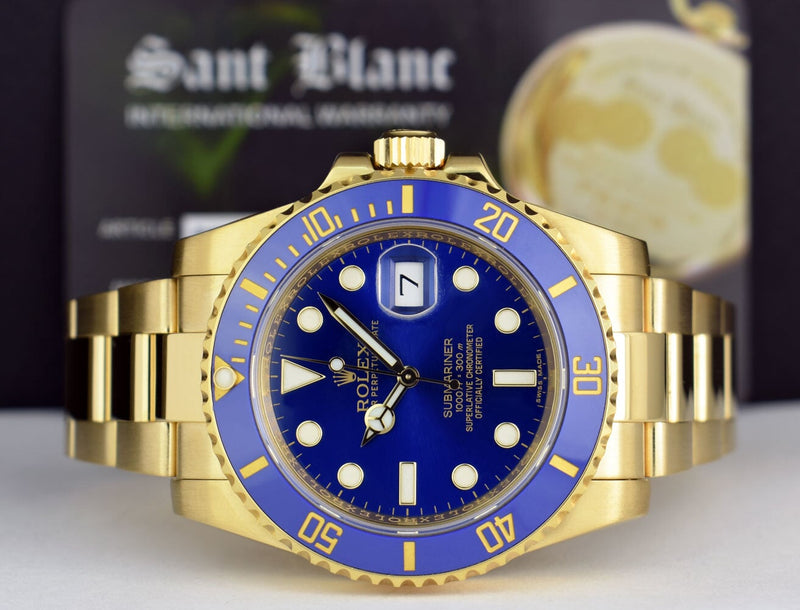 ROLEX Mens 18kt Gold Submariner Blue Ceramic Box Model 116618 LB