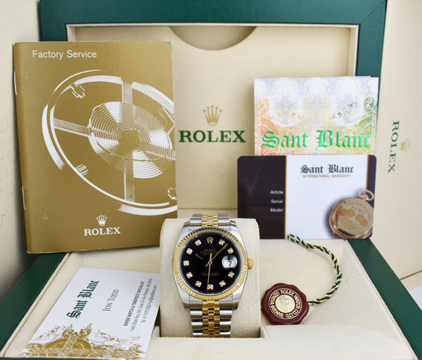 ROLEX 36mm 18kt Gold & Stainless Steel DateJust Black Diamond 116233*