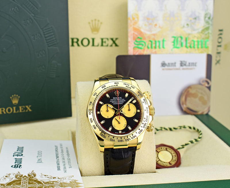 ROLEX 40mm 18kt Gold DAYTONA Black "Paul Newman" Black Strap 116518