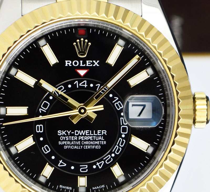 ROLEX 18kt Gold & Stainless Sky Dweller Black Index Model 326933