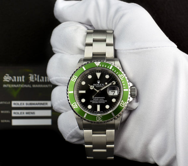 ROLEX Rehaut Mens Stainless Steel Submariner "Kermit" Green Bezel Black Dial Model 16610